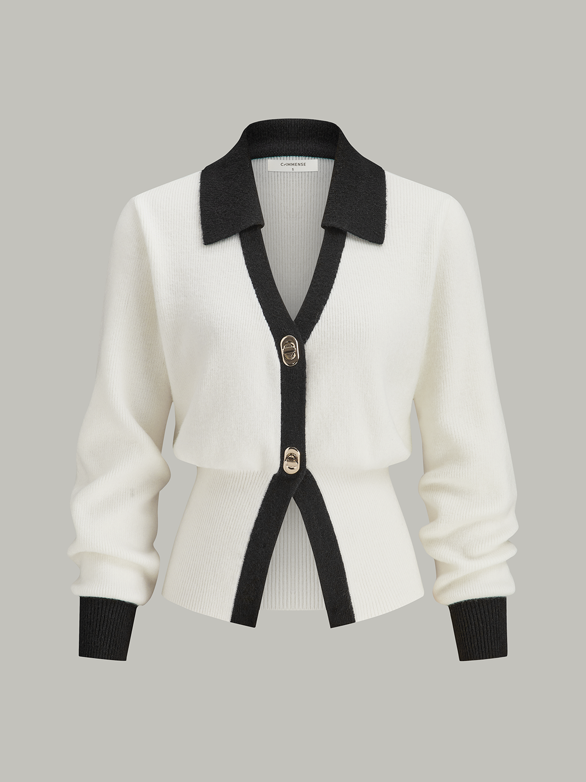 Contrast Trim Button Wool Blend Cardigan