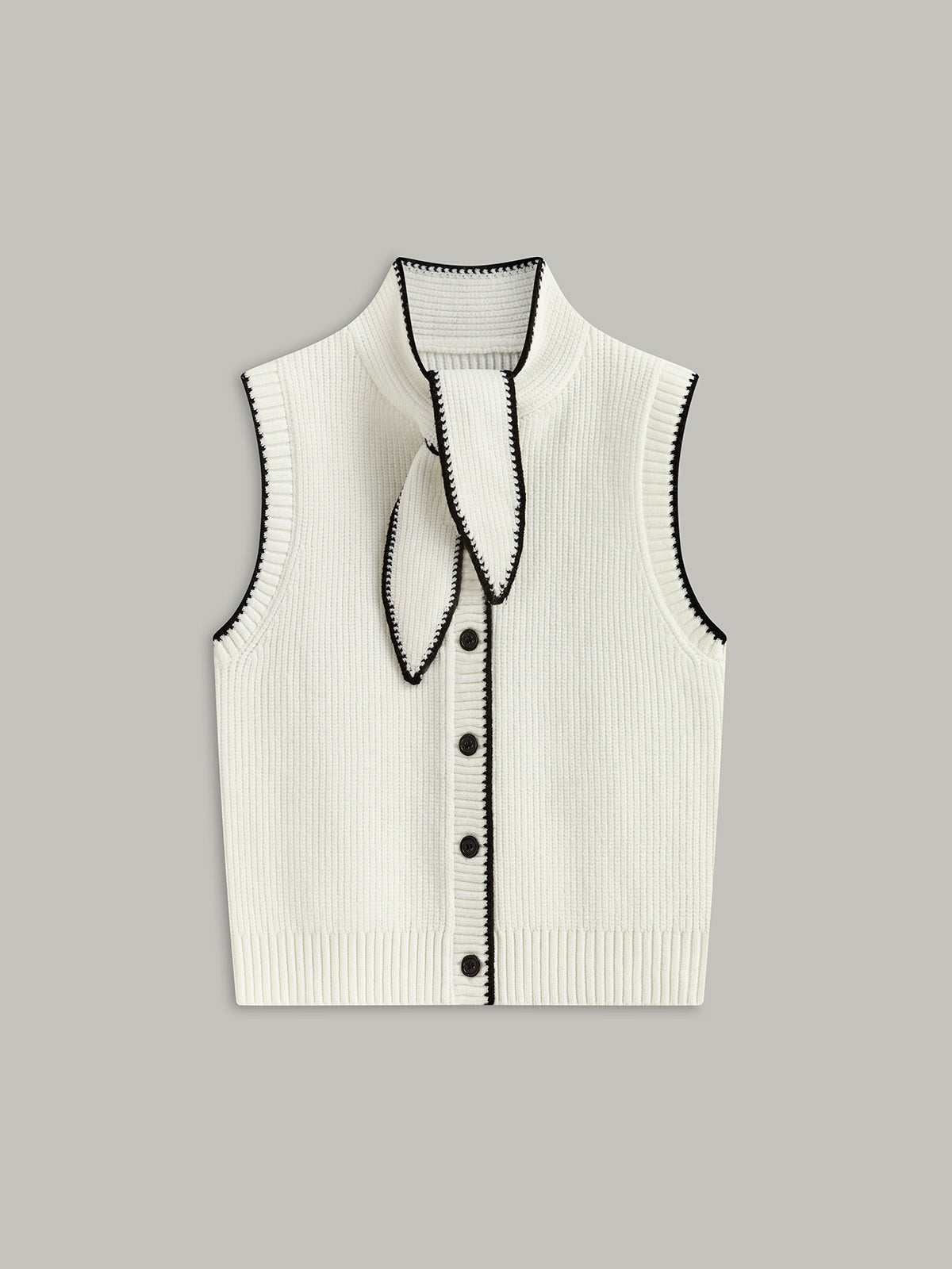 Tie Neck Contrast Trim Button Sweater Vest