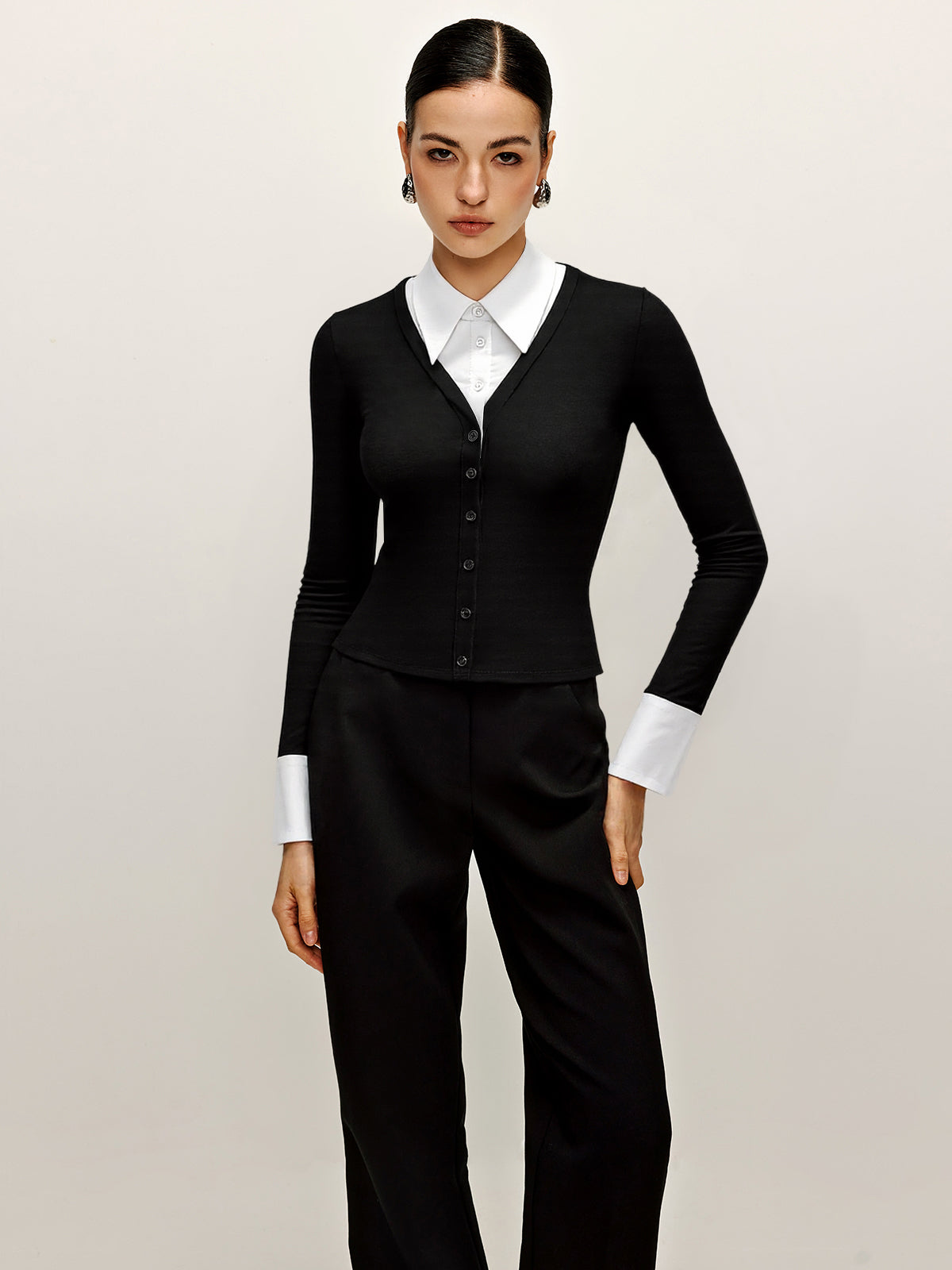 2 in 1 Contrast Collar and Cuff Shirt