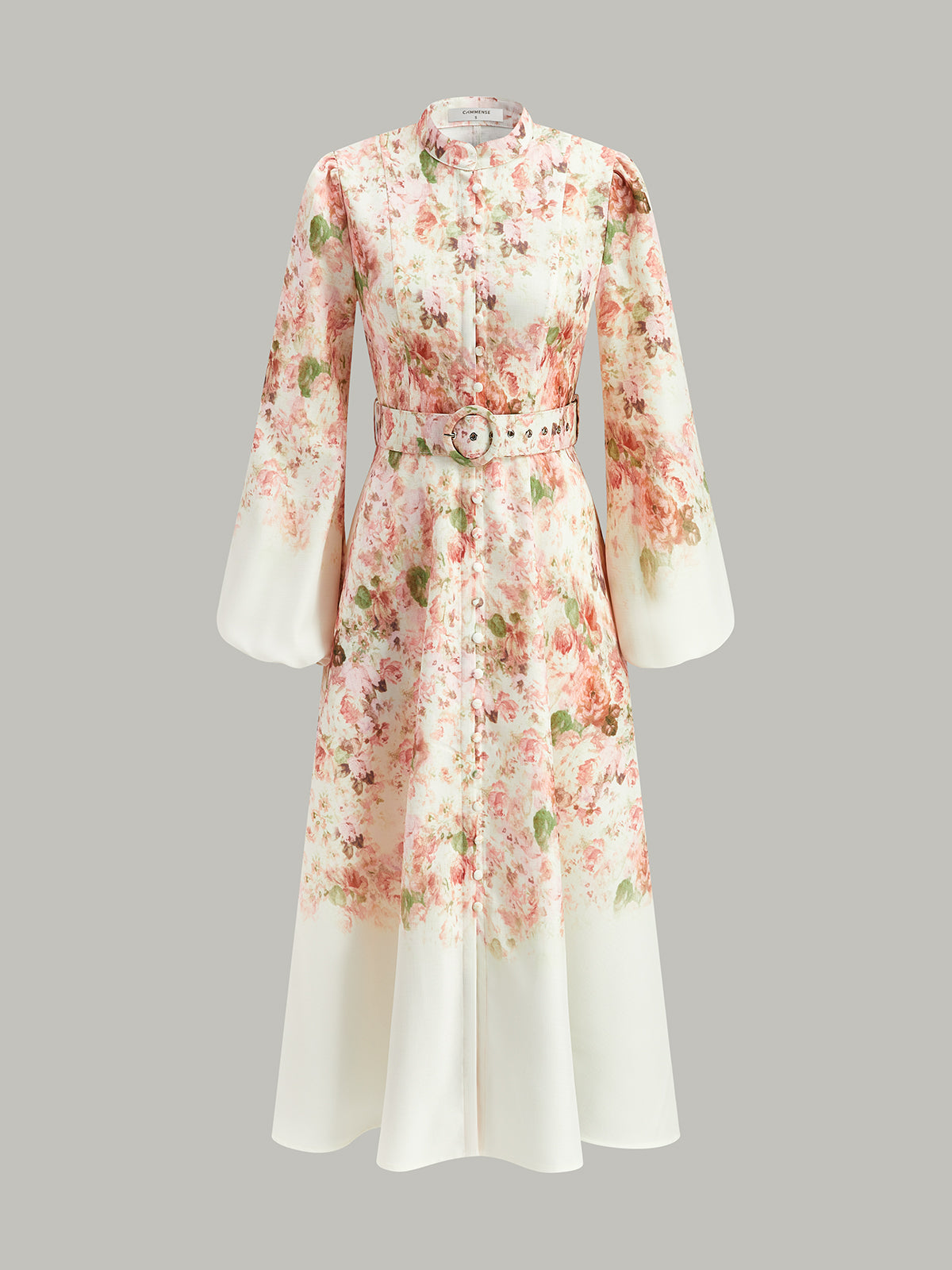 Belted Balloon Sleeve Floral Dress