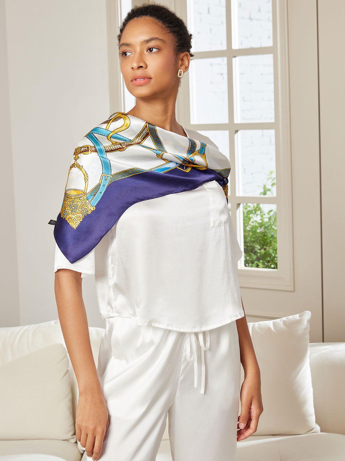 100% Mulberry Silk Printed Square Shawl Scarf 88*88cm