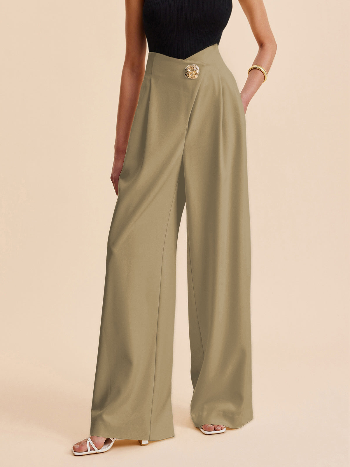 Embellished High-Waist Wide-Leg Pants
