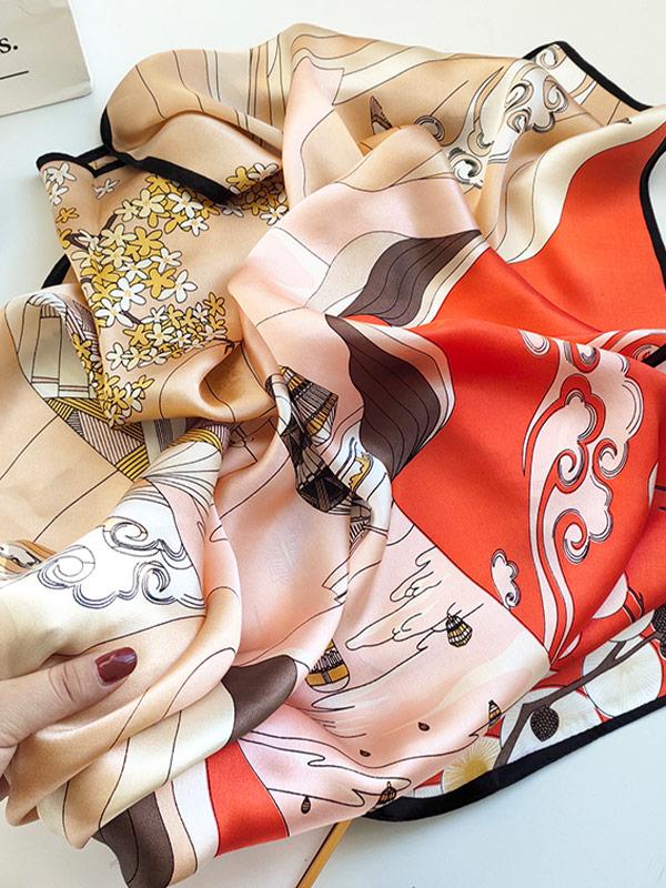 Elegant Florals Silk Square Scarf 88x88cm