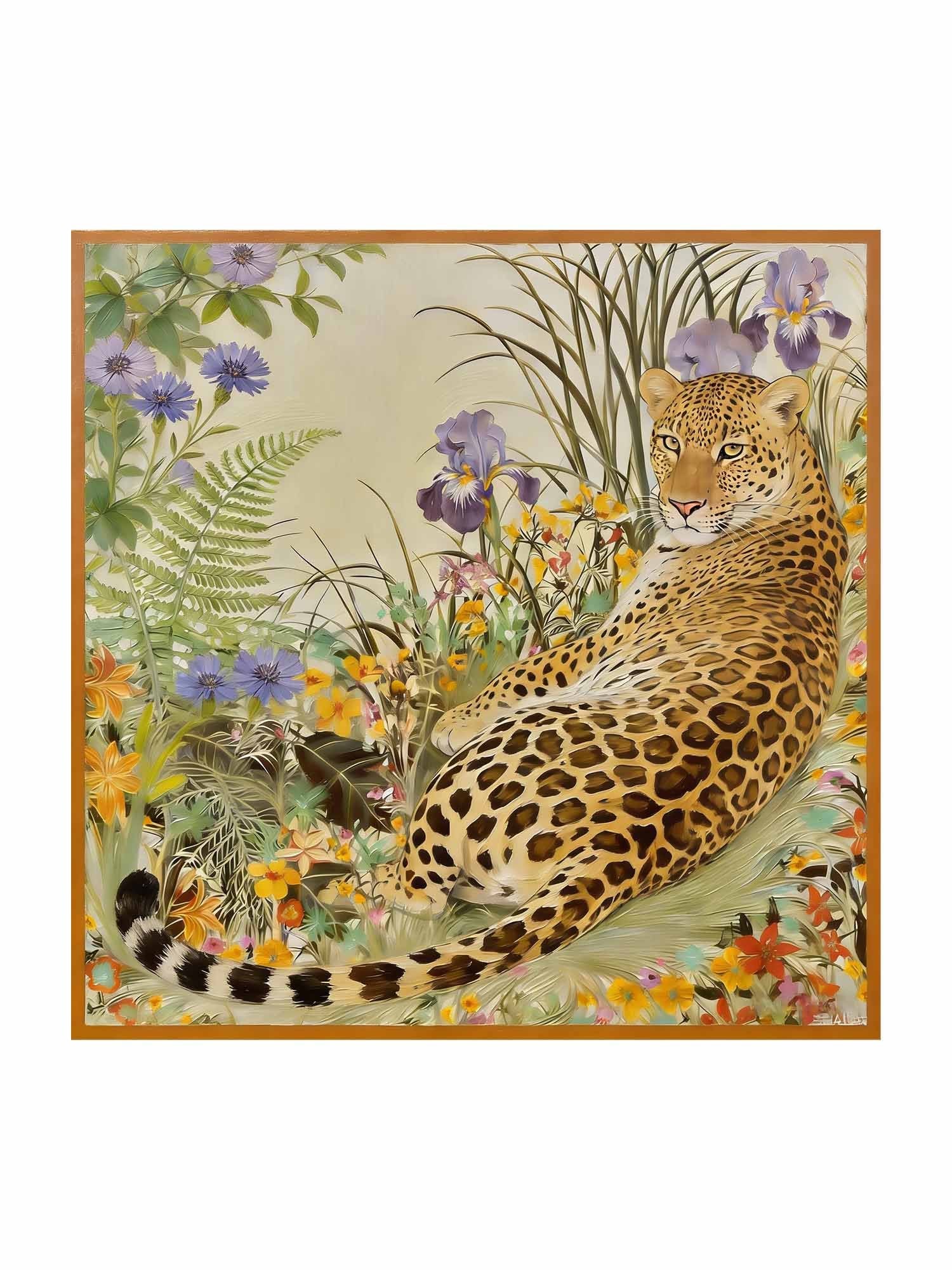 Pure Silk Leopard & Floral Scarf - Size 90x90cm