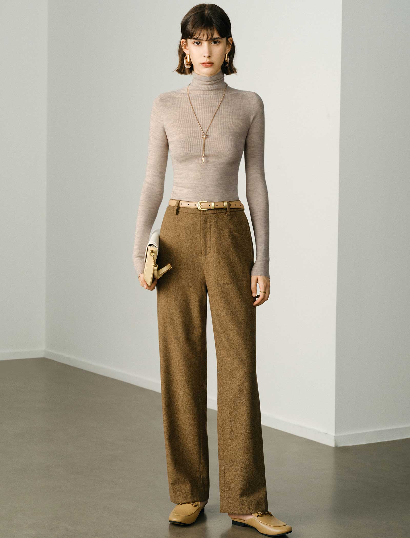 100% Wool Turtleneck Slim-Fit Knit Top