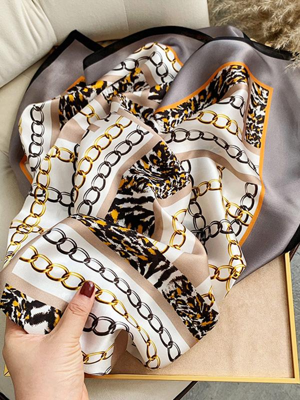 Chain Pattern Silk Square Scarf 88x88cm