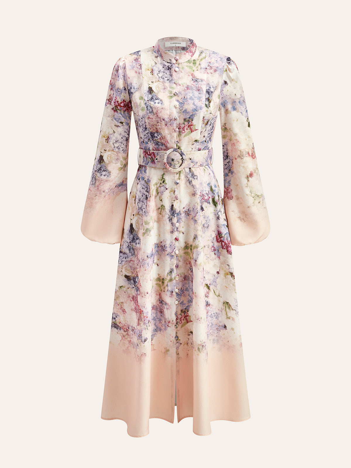 Belted Balloon Sleeve Floral Dress