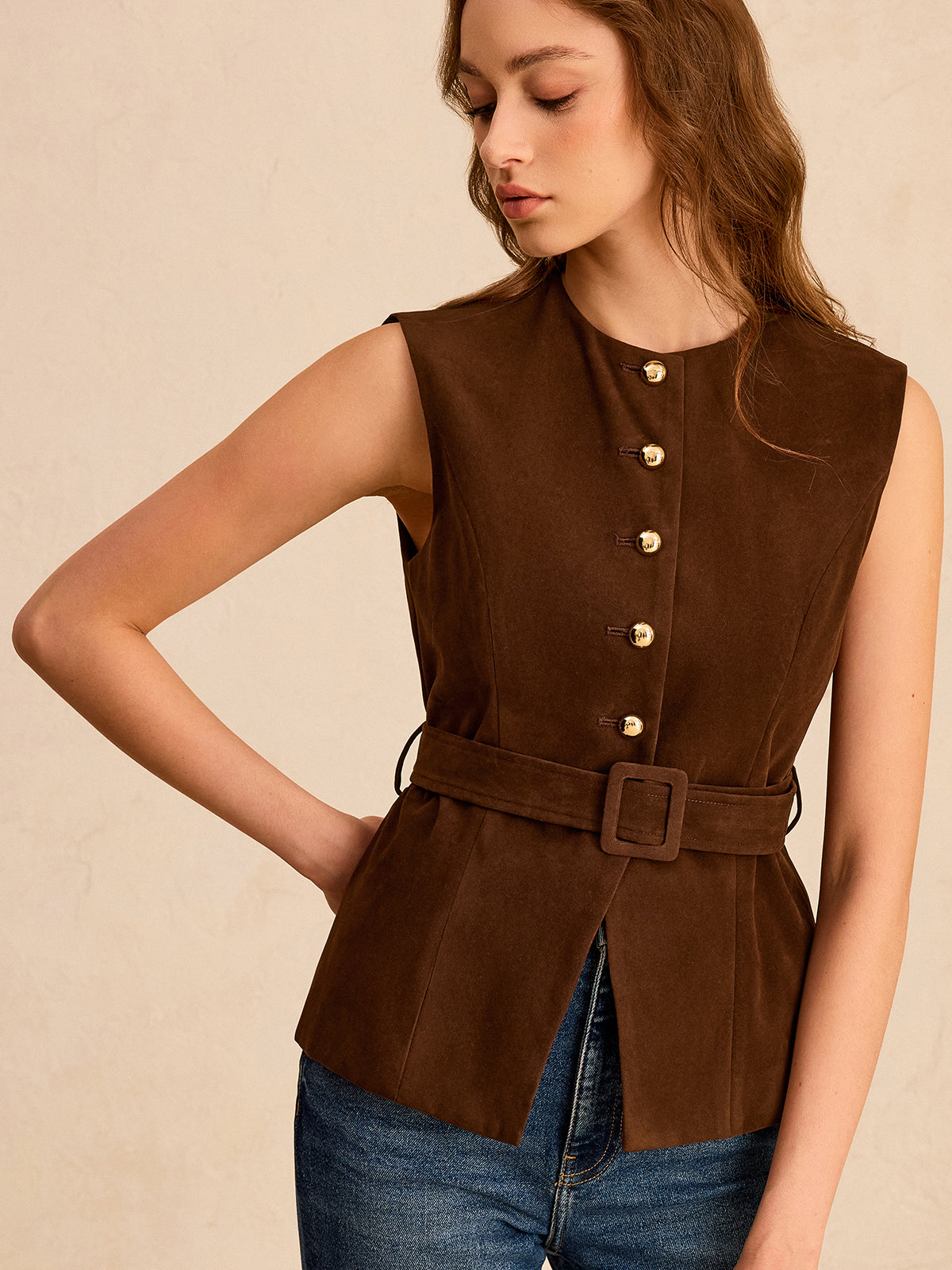 Suede Vest with Belt