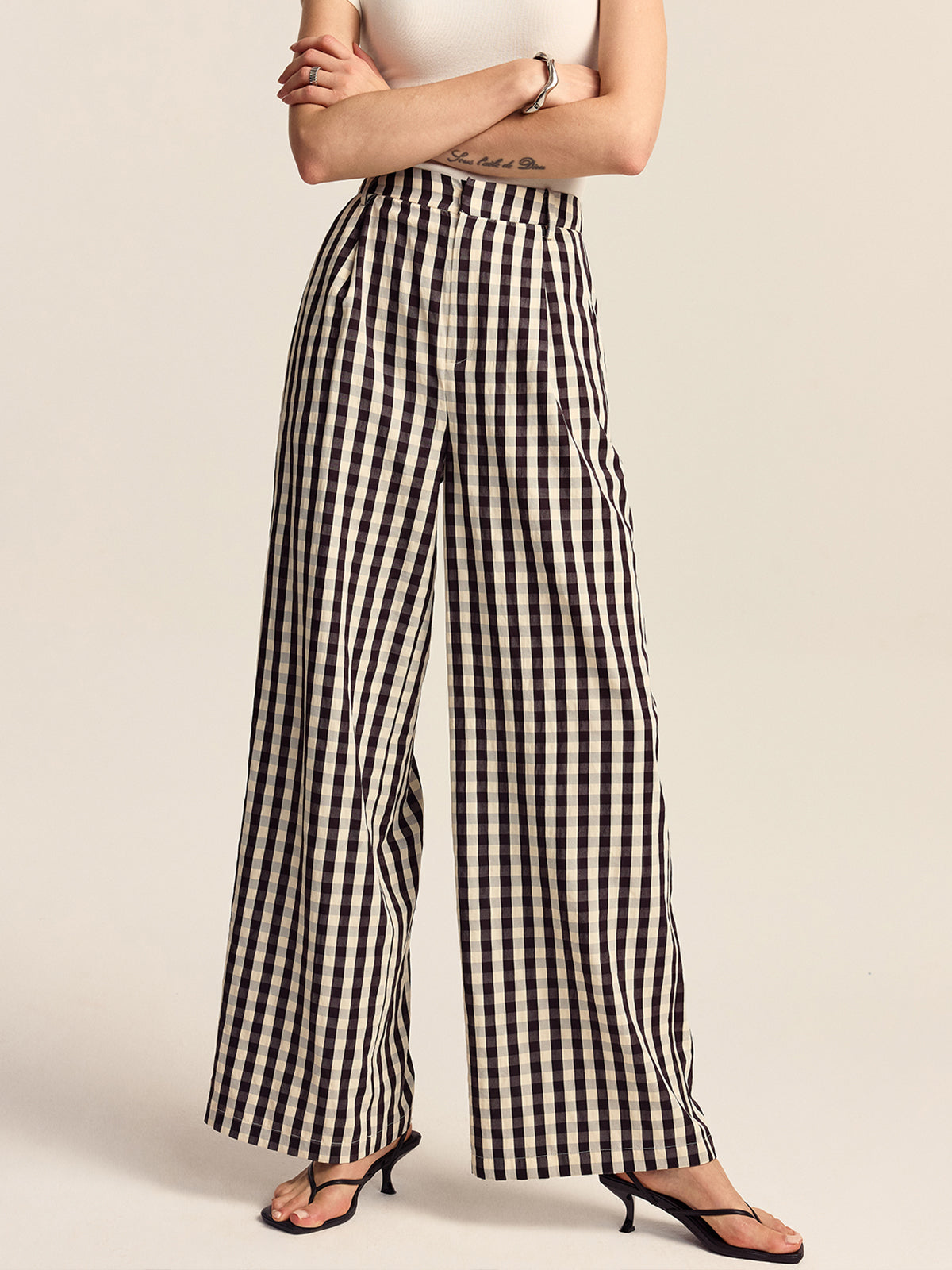 Gingham Wide-Leg Pants