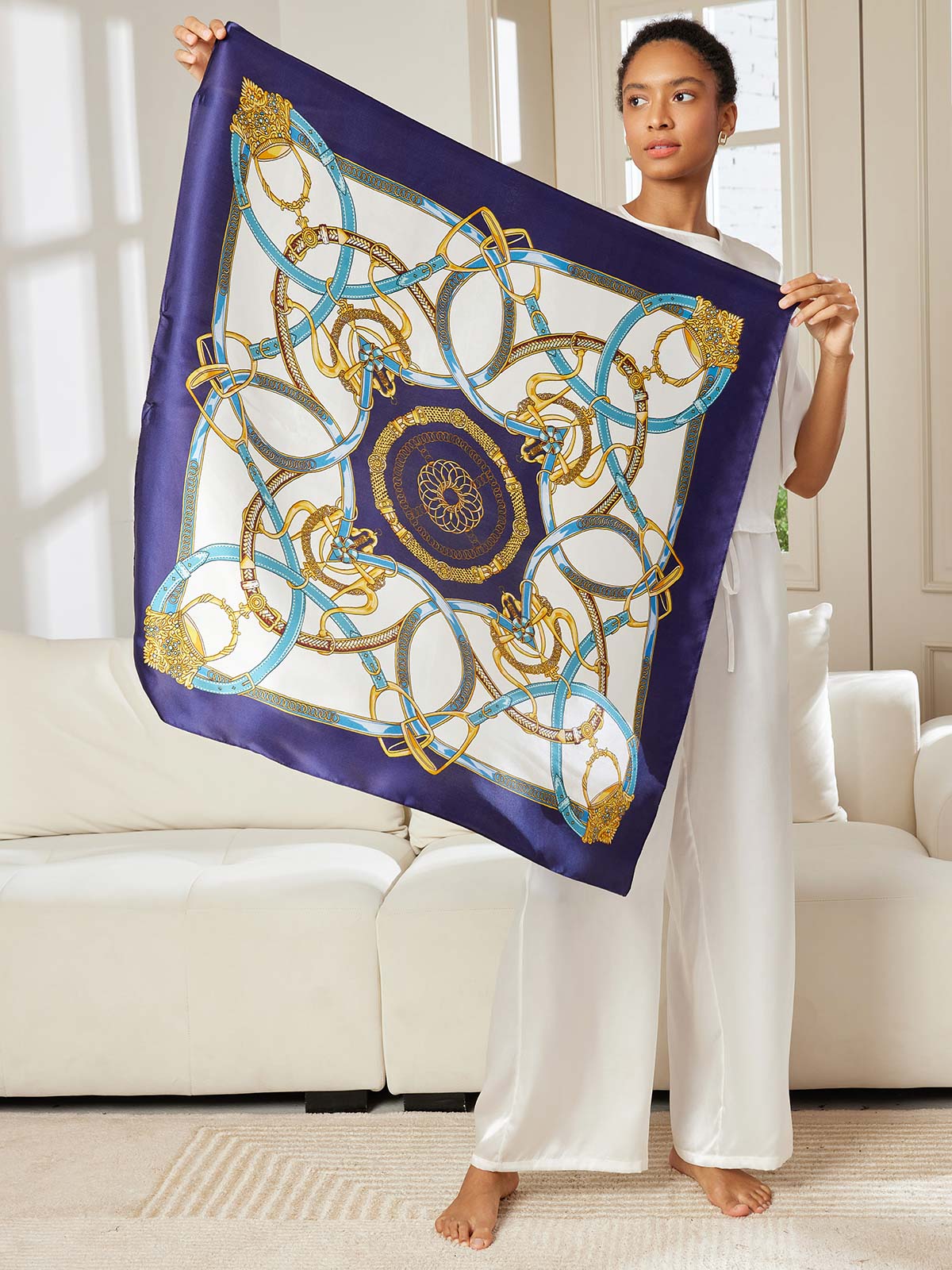 100% Mulberry Silk Printed Square Shawl Scarf 88*88cm