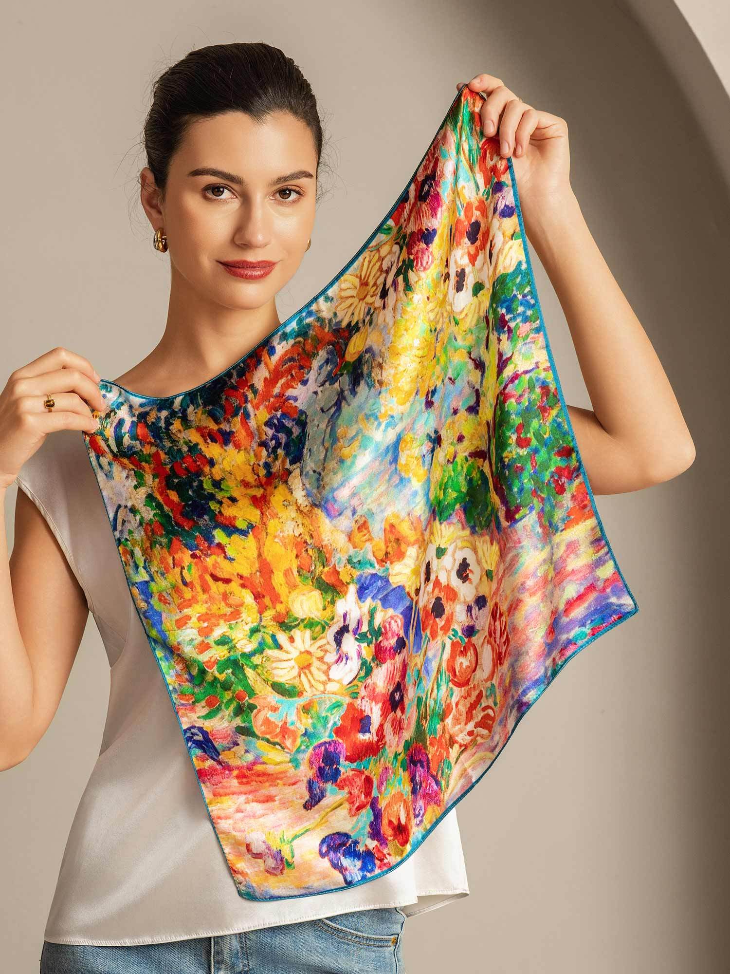 Pure Silk Oil Painting Square Scarf - Size 53x53cm