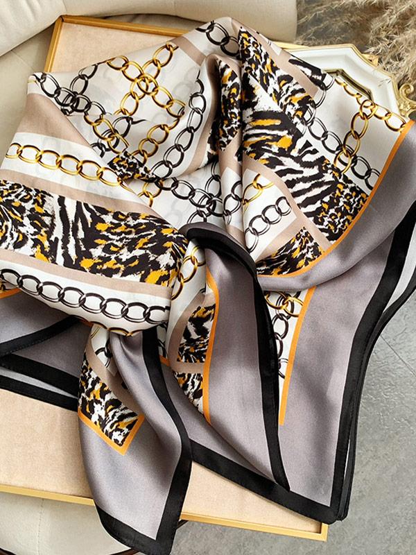 Chain Pattern Silk Square Scarf 88x88cm