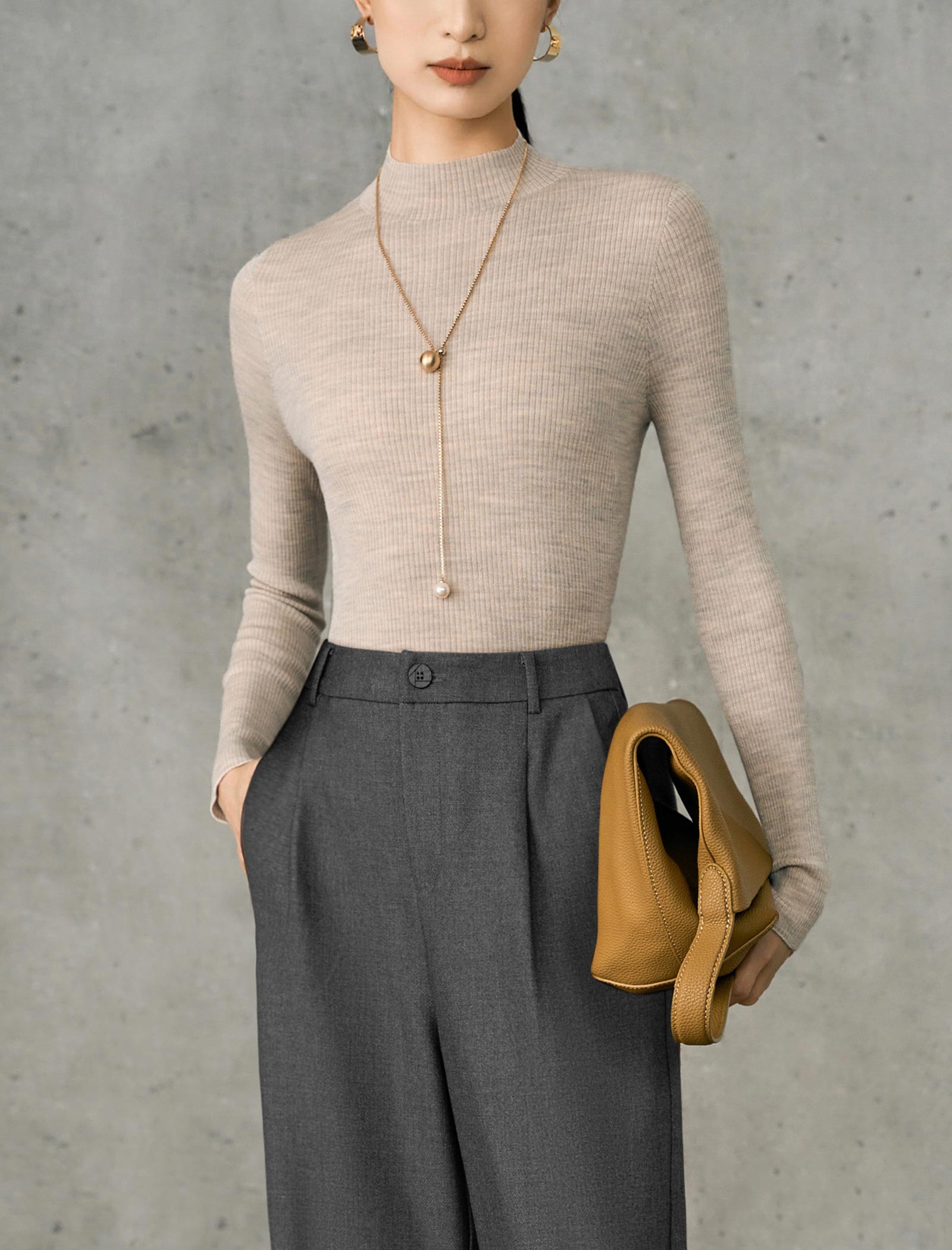 100% Wool Mock Neck Knit Top