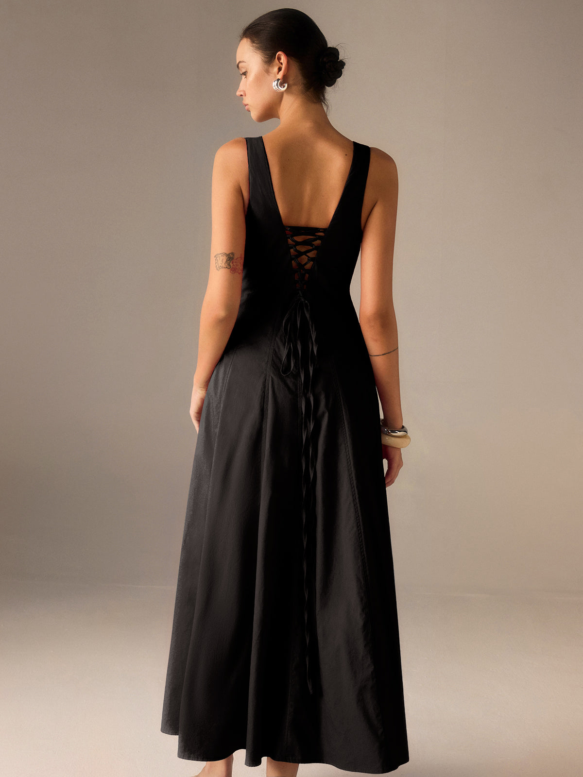 Cotton Maxi Dress with Lace-Up Back