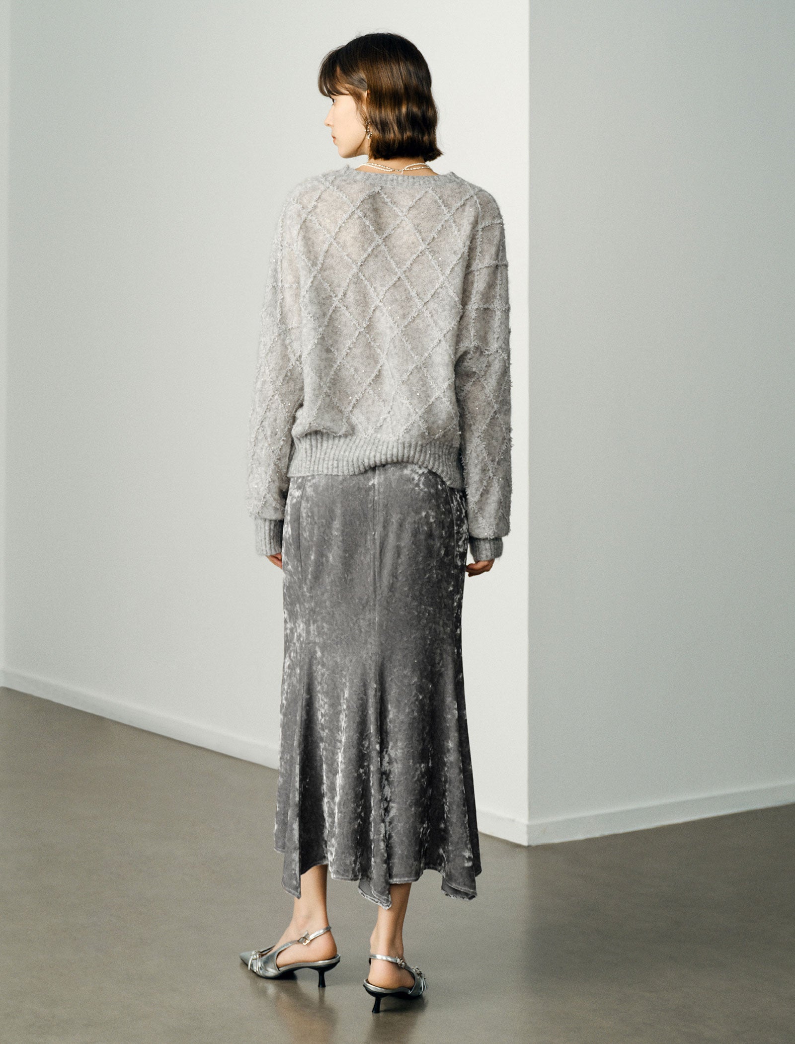 Mohair Sequins Diamond Knit Sweater