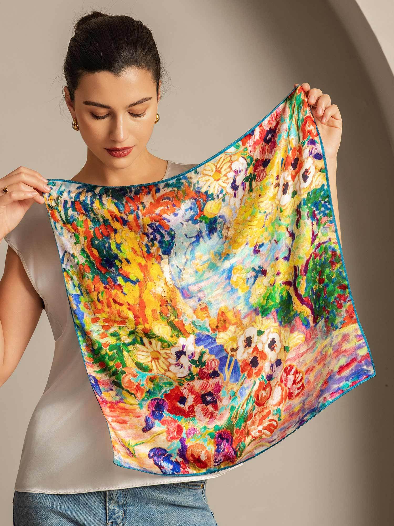 Pure Silk Oil Painting Square Scarf - Size 53x53cm