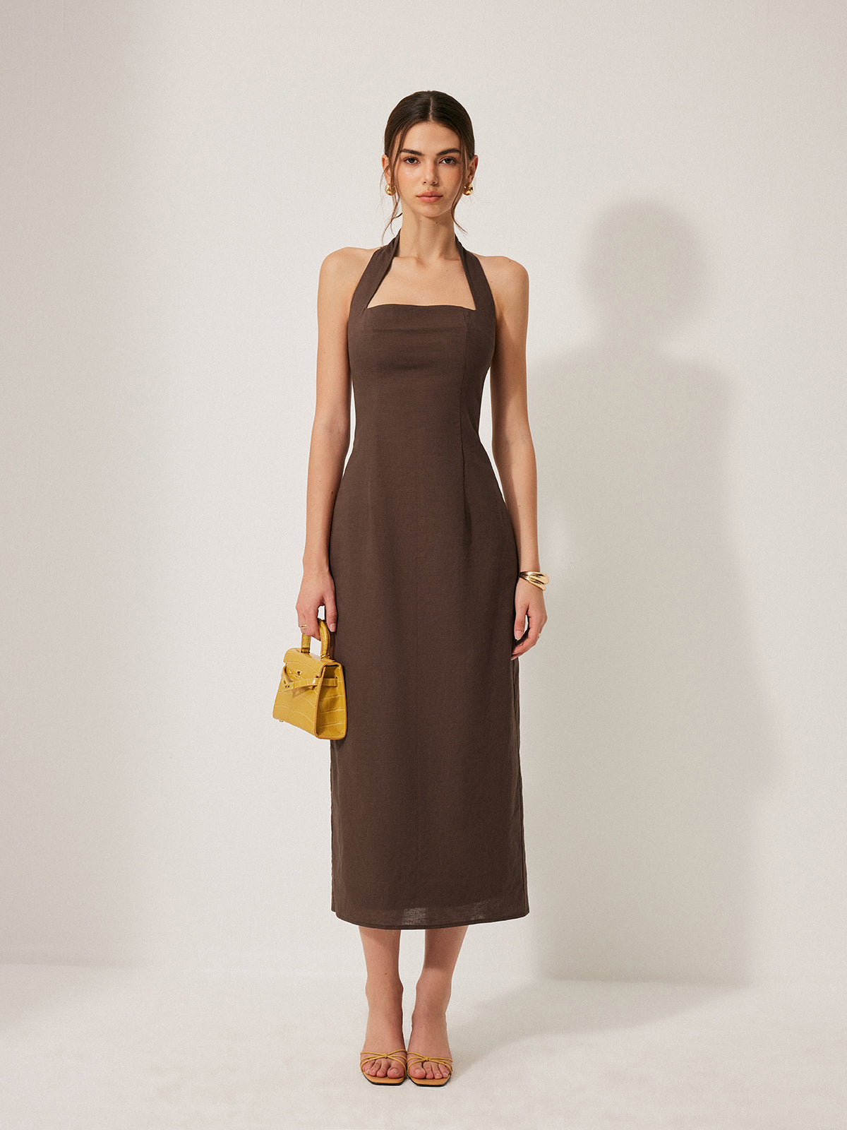 Cotton & Linen Halter Backless Split Dress