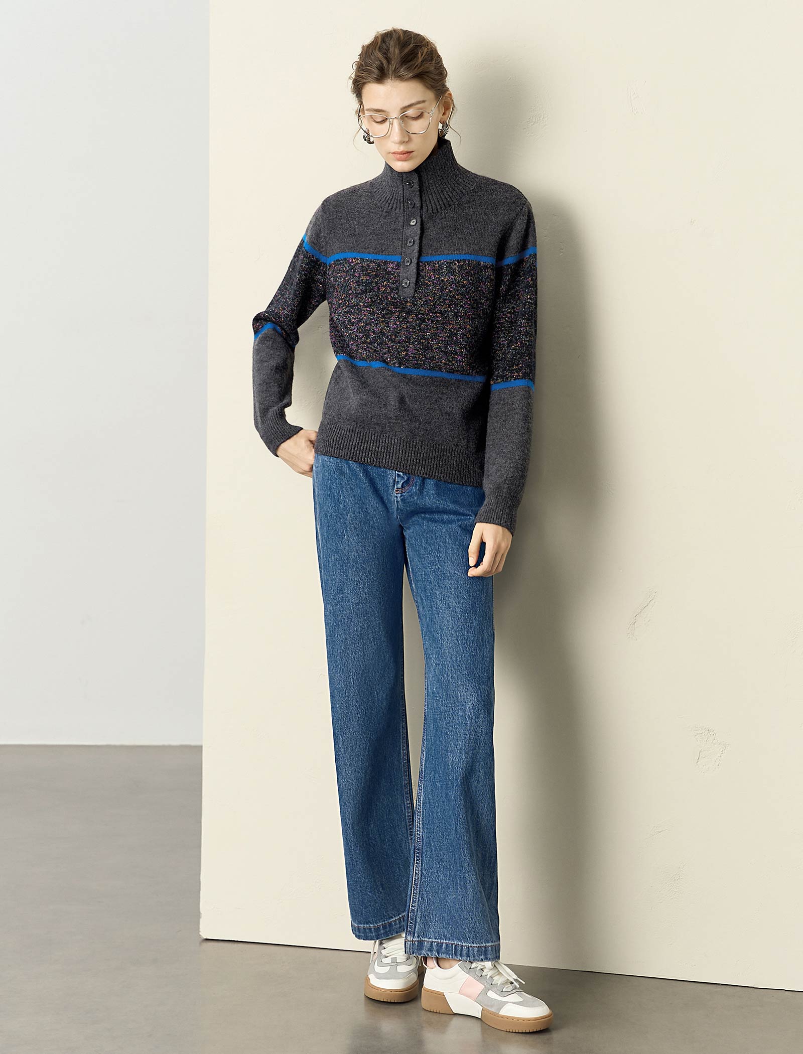 Charcoal Grey Button Placket Sweater