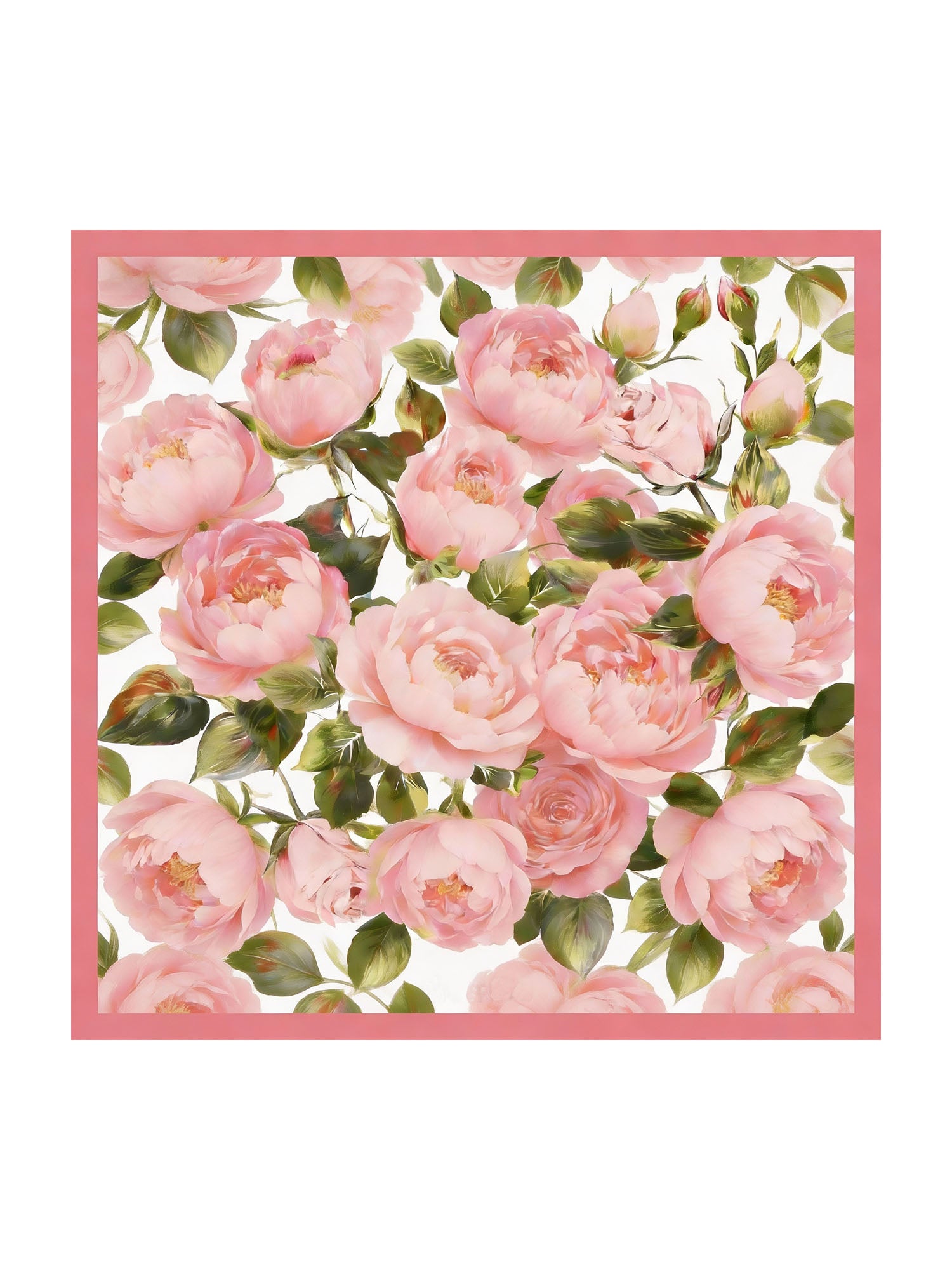Pure Silk Pink Floral Print Square Scarf - Size 90x90cm