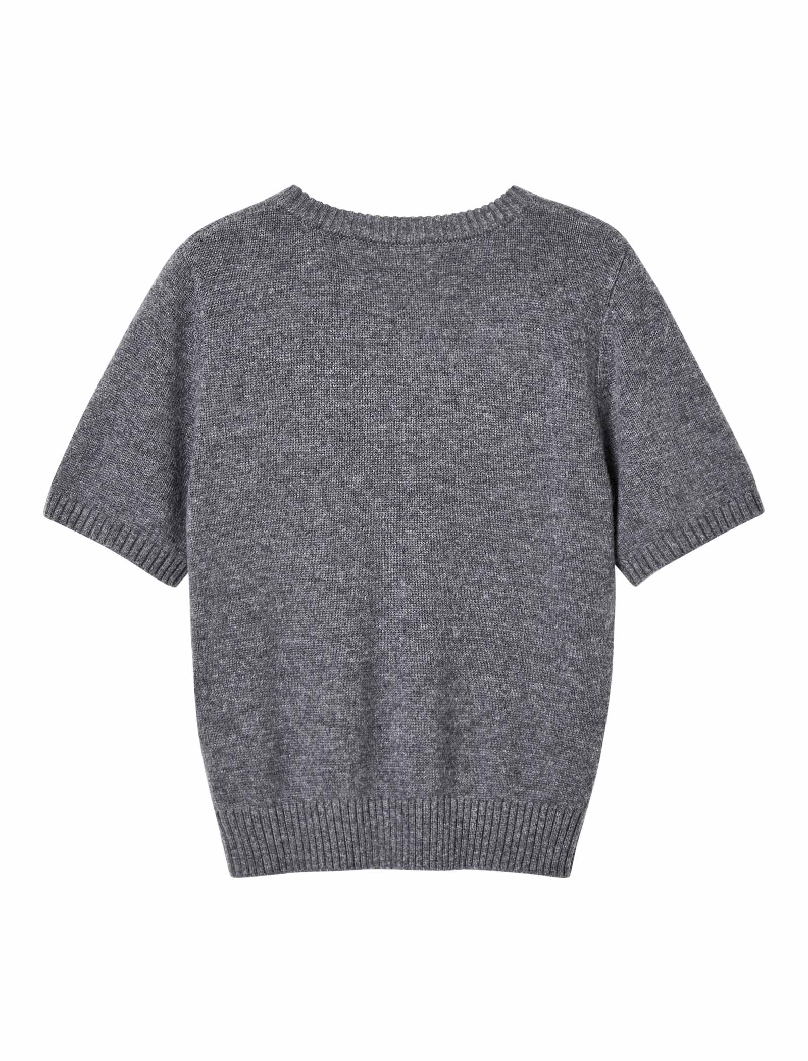 Grey Floral Embroidered Short Sleeve Sweater